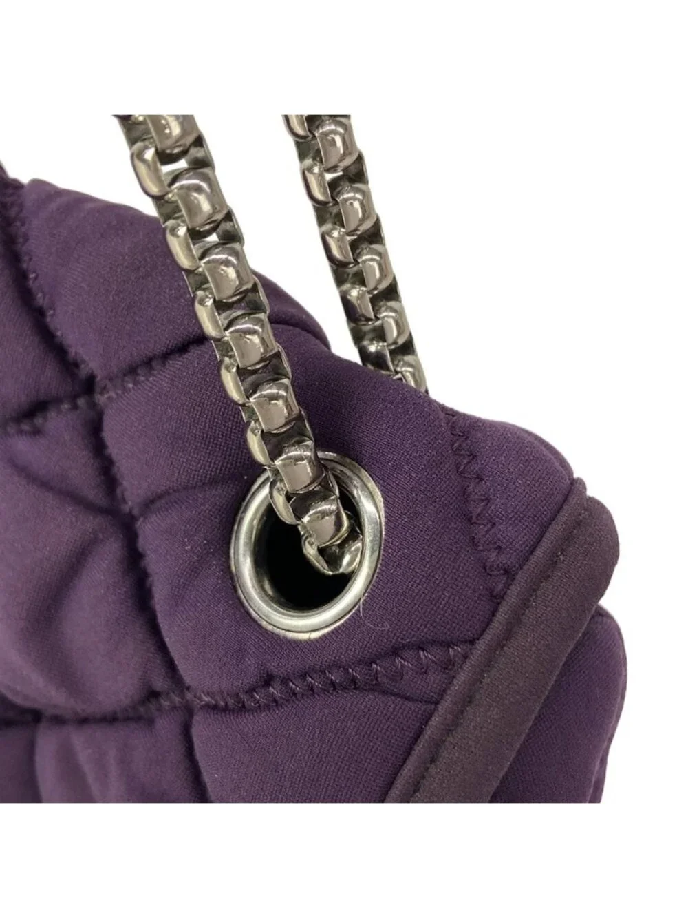 Chanel Shoulder Bag Bubble Quilt Purple Flap Chain Silver